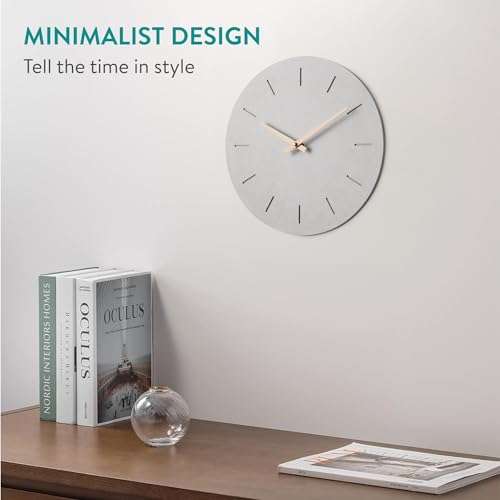 Navaris Wall Clock - 12" / 30.5cm Modern Clock for Bedroom Living Room Office Kitchen - Silent Non Ticking Battery Operated Clock - Lines 2