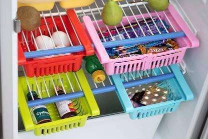Bekner 004-4 Pcs Fridge Space Saver Organizer Slide Storage Rack Storage Basket Fridge Door Shelf 4