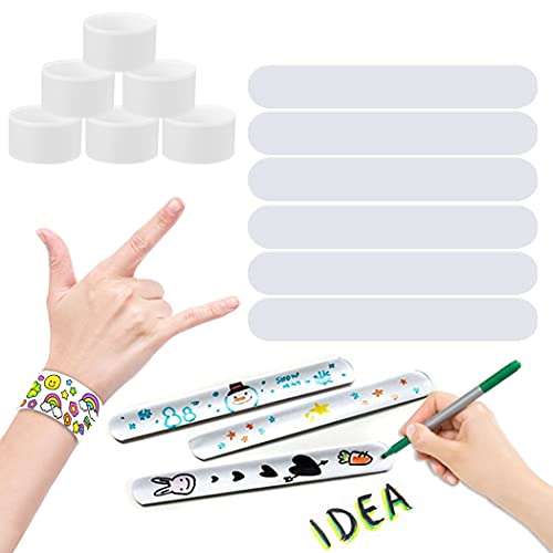Slap Bracelets, JUSTDOLIFE 35 Pack White DIY Slap Bracelets Bands Kids Party Bracelet Favors Painting Pat Ring Snap Bracelets Wristbands for Kids Boys Girls DIY School Party Toys 2