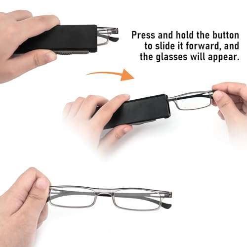 REAVEE Folding Reading Glasses for Men Women Ultra Thin Blue Light Blocking Anti UV/Eyestrain Computer TR90 Slim Foldable Portable Readers with Compact Flat Case, Grey +2.0 2