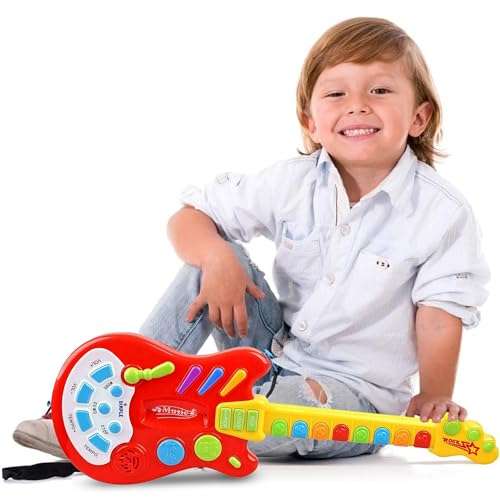 Dimple Kids Handheld Musical Electronic Toy Guitar for Children Plays Music, Rock, Drum & Electric Sounds Best Toy & Gift for Girls & Boys (Red) (Single) 5
