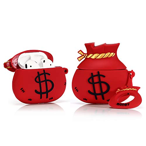 LEWOTE Silicone Case Cover Compatible for Apple Airpods 1&2[Funny Design][Best Gift for Girls Kids or Woman](Money Bag Red) 1