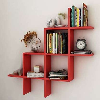 FireBees Home Decoration Items,Showcase for Home Decoration Items,Wall shelve Home Decor for Living Room,Wall shelve for Hall,Shelf for Living Room Stylish,intersecting Wall shelv (RED) 1