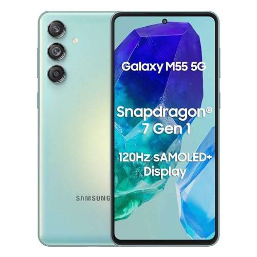 Samsung Galaxy M55 5G (Light Green,8GB RAM,128GB Storage) | 50MP Triple Cam| 5000mAh Battery| Snapdragon 7 Gen 1 | 4 Gen. OS Upgrade & 5 Year Security Update| Super AMOLED+ Display| Without Charger 1