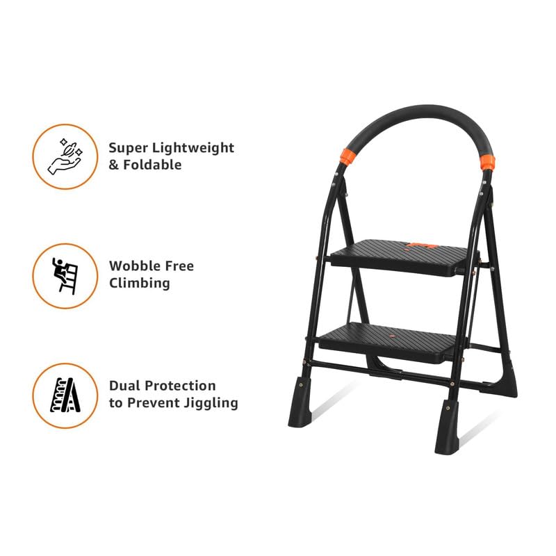 TNT THE NEXT TREND Ladder for Home use Heavy Duty Steel with Wide Steps and Top Platform with Anti Slip and Anti Skid Shoes can be Used as Step Stool in Office and Industrial Purpose (Black) (2 Step) 6