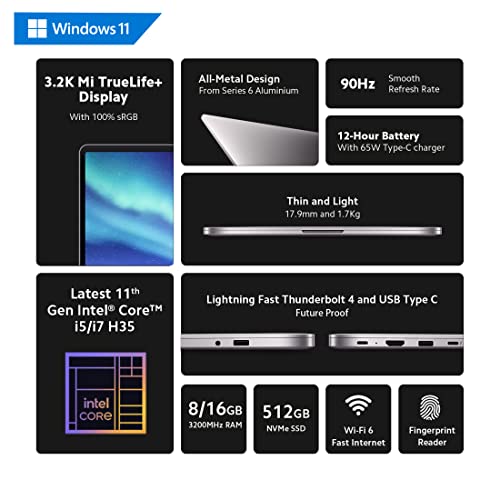 Xiaomi Notebook Ultra 11th Gen Intel Core i5-11320H Thin & Light (8GB/512GB SSD/Iris Xe Graphics/15.6" 3.2K Resolution/90Hz Display/Windows 11/Thunderbolt 4/MS Office'21/Fingerprint Sensor/1.7 Kg) 2
