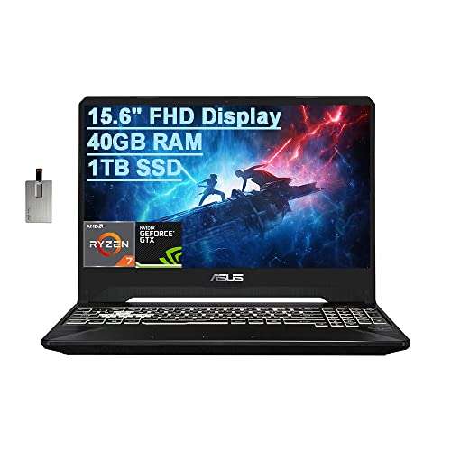 ASUS 2021 TUF 15.6" FHD Gaming Laptop Computer, AMD Ryzen 7-3750H Processor, 40GB RAM, 1TB SSD, Backlit Keyboard, GeForce GTX 1650 Graphics, HD Webcam, DTS Audio, HDMI, Win 10, Black, 32GB USB Card 1
