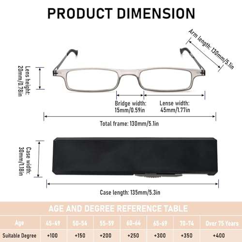 REAVEE Folding Reading Glasses for Men Women Ultra Thin Blue Light Blocking Anti UV/Eyestrain Computer TR90 Slim Foldable Portable Readers with Compact Flat Case, Grey +2.0 3
