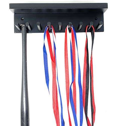 Baseball Bat Rack Display Holder 8 Mini Collectible Bats with Shelf Black 1