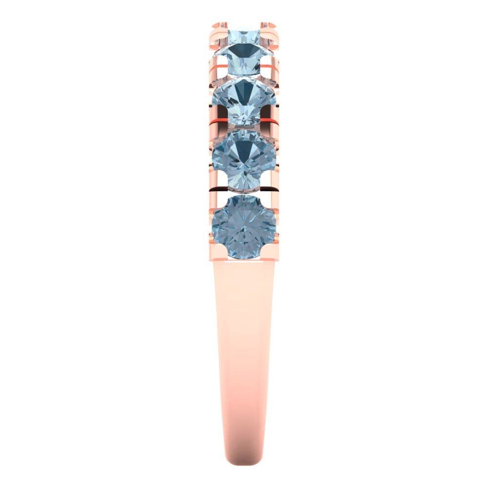Clara Pucci 1 ct Brilliant Round Cut Synthetic Blue Moissanite 18K Rose Gold Engagement Wedding Stackable Band size 3.5 4