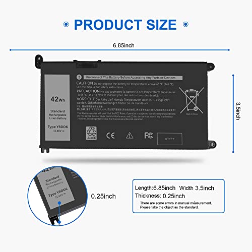YRDD6 Laptop Battery for Dell Inspiron 5482 5485 5488 5491 3310 2-in-1 3493 3582 3583 3584 3593 3793 5493 5585 5593 5480 5590 5591 5594 5598 15 Vostro 3491 5481 5581 5490 1VX1H VM732 11.4V 42Wh 3