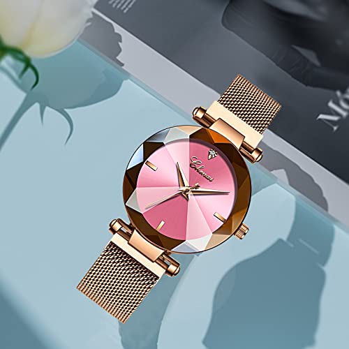 MASTOP Luxury Women Watches Analog Quartz Watch Bracelet Watch Mesh Band Waterproof Wrist Watches for Ladies, Pink, Quartz Watch 4