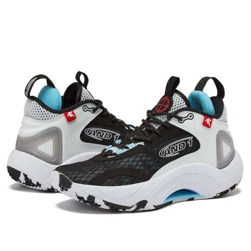 AND1 Scope Girls & Boys Basketball Shoes Kids, Boys High Top Sneakers - Black/White/Light Blue, 7 Big Kid 6
