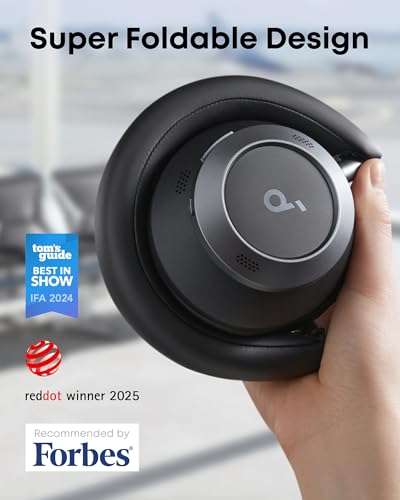 Soundcore Space One Pro, FlexiCurve Over-Ear Headphone, Adaptive Active Noise Cancelling Headphones Driven by 6 Mics, 60H Lossless Audio, Ultra-Fast Charging, Hi-Res Wireless, Comfortable Fit 2