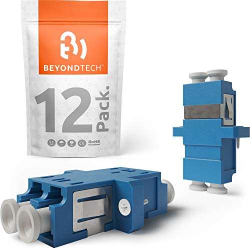 BEYONDTECH LC to LC Fiber Optic Coupler – Single Mode UPC Duplex Horizontal Adapter – Blue Female to Female Extender for LAN, SAN, & FTTH Networks – Fiber Couplers Series, 12 Pack 1