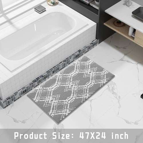 Yimobra Luxury Bathroom Rugs, Soft Thick Plush Bath Mat, Non-Slip,Water Absorbent, Machine Washable, Shaggy Microfiber Runner Bath Shower Matts, Floor Carpet for Bathtub, 47x24 Inch, Grey 5