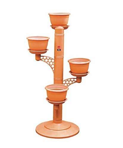 Bagathon India Plastic Innovative Flower Plant Organizer Stand For Home Vertical Gardening - 4 Planter-Pots , Multi Color , 38 Inch 2