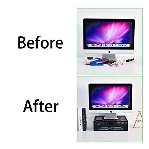 Monitor Stand Riser with Drawer - Metal Mesh Desk Organizer with Dual Pull Out Storage Drawer, Printer Holder with Pull Out Storage Drawe 5