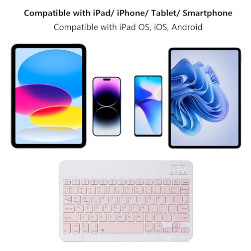 Ultra-Slim Rechargeable Bluetooth Keyboard Portable Wireless Keyboard for iPad A16 11th 10th Generation, iPad Pro iPad Air iPad mini iPhone, Android Samsung Galaxy Tablet Smartphone Cell Phone (Pink) 2