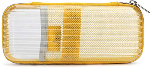 QIPS Hardcase Transparent Pencil Case Pouch, Ideal for School and College use, Yellow 2