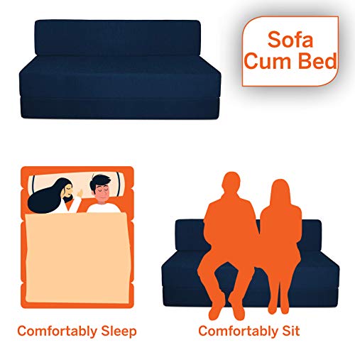 Urban Decor Three Seater Folding Sofa Cum Bed -Folding Out Mechanism - Comfortable for Guest and Kids- | 5' X 6' Feet, Blue 4