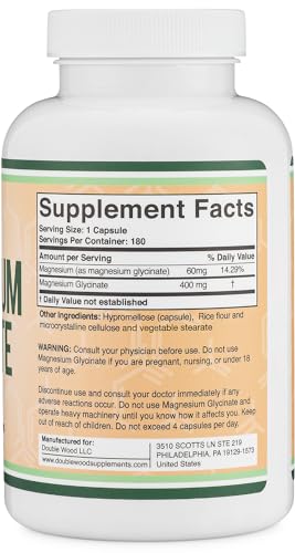 Double Wood Supplements Magnesium Glycinate 400mg | 180 Capsules | Sleep, Muscle, & Heart Support | Vegan, Third Party Tested, Gluten Free, Non-GMO 5