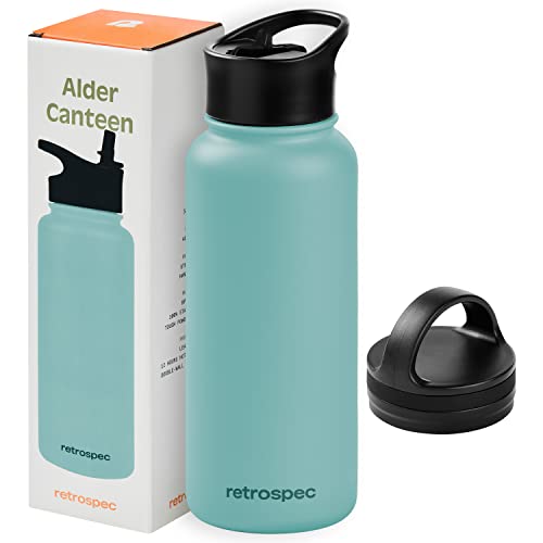 Retrospec Alder Insulated Water Bottle with Straw Lid & Handle Cap - Stainless Steel Wide Mouth Double-Wall Vacuum Insulated Thermos - BPA Free Leakproof Canteen - Blue Ridge, 32oz 1