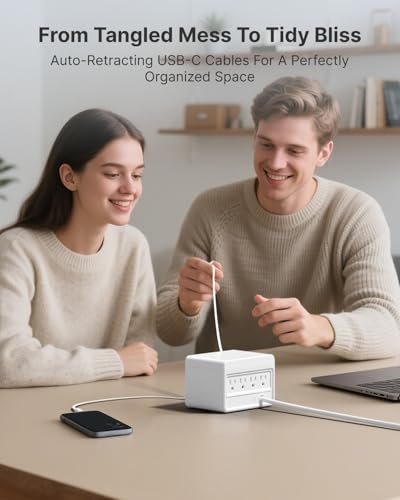 Gitryin 1 65W, 3 40W Type-C Retractable Wall Chargers and 1 Power Strip, 12-in-1 Desktop Charging Station 5