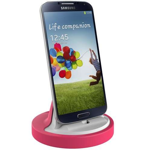 RND Dock for Samsung Galaxy S4, S4 Active, S6, S6 Edge, S6 Edge Plus, S7, S7 Edge with Dock mode cable and 2.1A Charger (compatible without or with most cases including rugged cases) (white/pink) 3