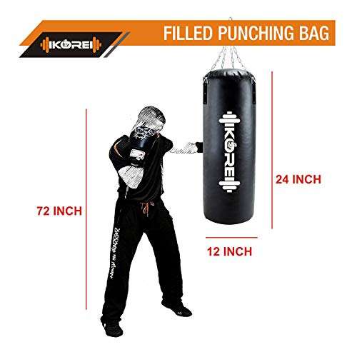 KORE Phantom 2 Feet Filled Heavy Black Punching Bag SRF Material Boxing MMA Sparring Punching Training Kickboxing Muay Thai with Rust Proof Stainless Steel Hanging Chain 5