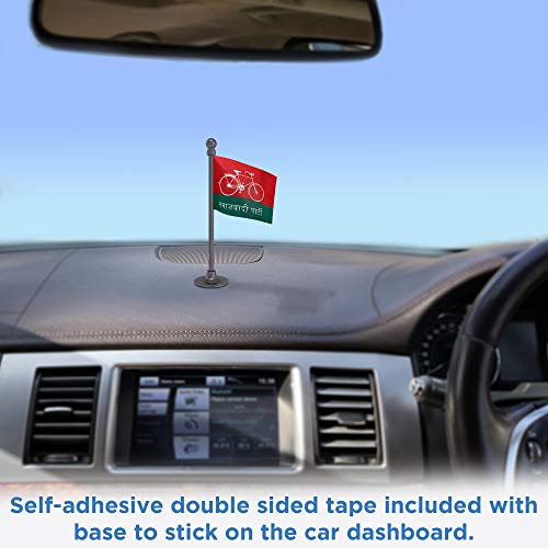The Flag Corporation Samajwadi Party Car Dashboard Flag 2in x 3in With A Stainless Steel Dark Knight Grey Base 2