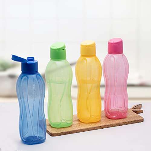 Tupperware Aquasafe Plastic Fliptop Bottle Set, 1 Litre, Set of 4, Multicolour 2