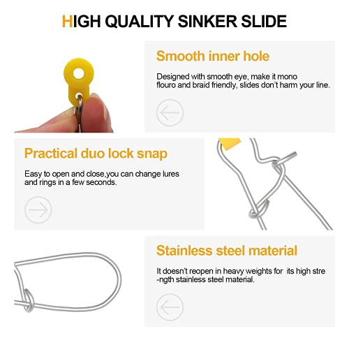 FREGITO 25PCS Fishing Line Sinker Slides Duo Lock Snaps High Strength Stainless Steel Heavy Duty Sinker Weights Connector with Duo Lock Snaps 5