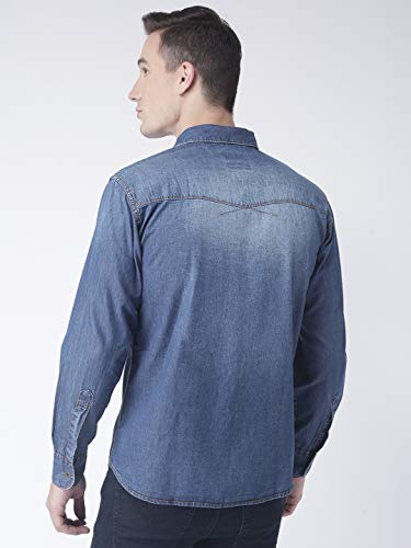 hangup Men's Checkered Regular fit Casual Shirt (DenimShirt_40_Blue 5