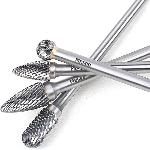 Mesee 4Pcs Tungsten Carbide Rotary Burr Set, 6-Inch Long Rotating Burr Tools Kit with 6mm Shank for DIY Woodworking/Metal Carving/Polishing Engraving/Drilling 4
