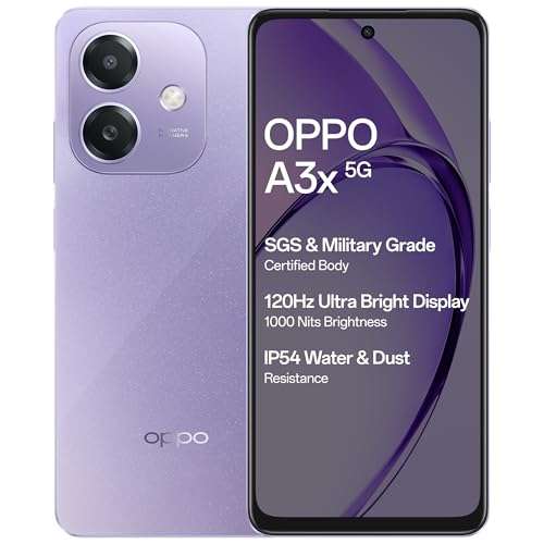 OPPO A3X 5G (Starry Purple, 4GB RAM, 64GB Storage)|6.67” HD+ 120Hz Refresh Rate Screen | 45W SUPERVOOC|with No Cost EMI/Additional Exchange Offers 1