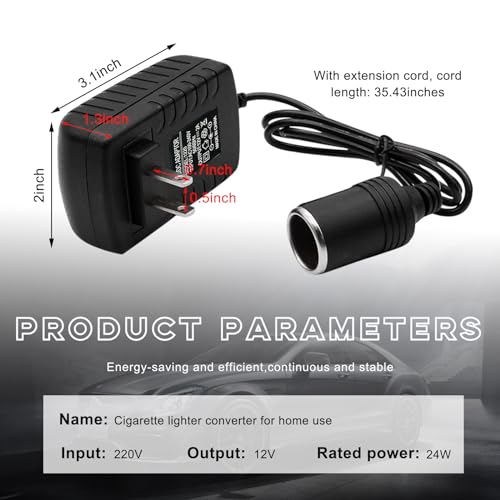 povtii AC to DC Converter, 100V-240V Car Cigarette Lighter Socket, 12V 2A Power Supply Converter Transformer for Vacuum Cleaner, Refrigerator & Other Car Devices, Car Accessories 2