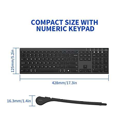 Bluetooth Keyboard for Mac OS, Rechargeable Multi-Device Wireless Keyboard, Ultra Slim Full Size Keyboard with Number Pad, for iPad, iPhone, Mac, iOS, Android, Windows, Laptop, PC, Desktop-Black 4