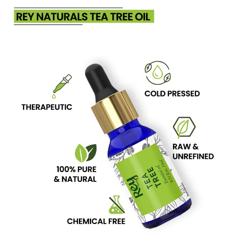 Rey Naturals Pure Tea Tree Essential Oil For Hair Growth, Skin & Face Care - Tea Tree Oil For Dandruff, Acne | Mosquito Repellent | Suitable For All Skin & Hair Types - 15ml 6