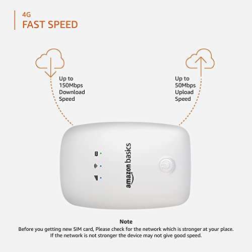 AmazonBasics 4G LTE Wireless Dongle with All SIM Network Support | Plug & Play Data Card Stick with up to 150Mbps WiFi Hotspot | 2100mAh Rechargeable Battery| SIM Adapter Included (White) 2