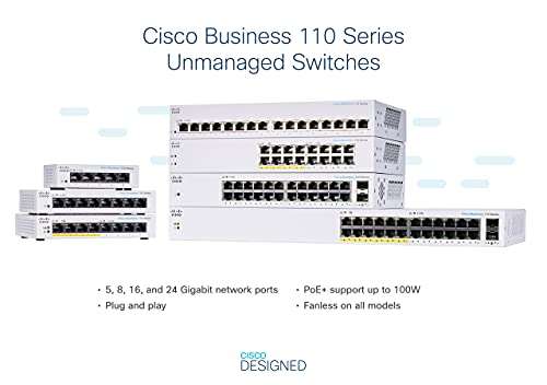 Cisco Business CBS110-24T-D Unmanaged Switch | 24 Port GE | 2x1G SFP Shared | Limited Lifetime Protection (CBS110-24T-NA) 3
