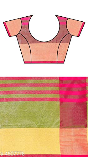 ANNI DESIGNER Women's Sarees Cotton Silk Saree with Blouse Piece (E Kart_Pink & Green_Free Size) 4