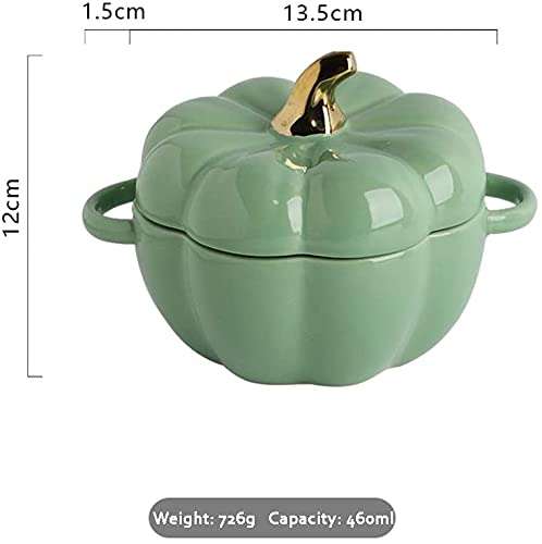 Mini Baking Dish Cute Pumpkin Bowl, Creative Personality Binaural Charcuterie Accessories Ceramic Baking Tableware Dessert Fruit Soup Bowl,-White Milk Pans Kitchenware (Color : Orange) (Green) 3