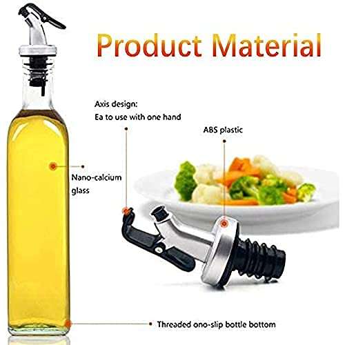 NOBILEA 4 Pcs Glass Oil Dispenser, Vinegar Dispenser, BPA Free, Salad Dressing Cruet Glass Bottle Olive Oil Bottles Dispenser (500 ML Each) (Pack of 4) 3