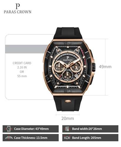 PC PARAS CROWN Mens Watches Luxury Tonneau Quartz Watch for Men Japanese Movement Waterproof Sport Watch, Gifts for Men 3