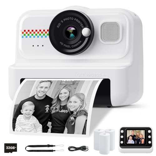 HiMont Kids Instant Print Camera, 1080P HD with 3 Rolls Print Paper & 32GB Card, Ideal Kids Toys Gifts for Boys & Girls Age 3-14 (Black) 1