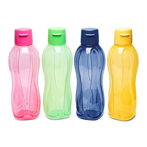 Tupperware Aquasafe Plastic Fliptop Bottle Set, 1 Litre, Set of 4, Multicolour 1