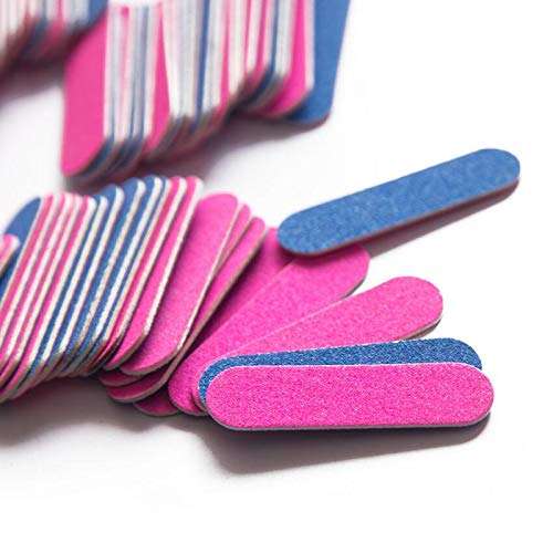 100 Pcs Mini Nail Files Bulk, Mwoot Disposable Double Sided Emery Board 180/240 Grit, Fingernail Nail File Buffer Set Manicure Tool for Natural Acrylic Fake Nails Home and Salon Use 4