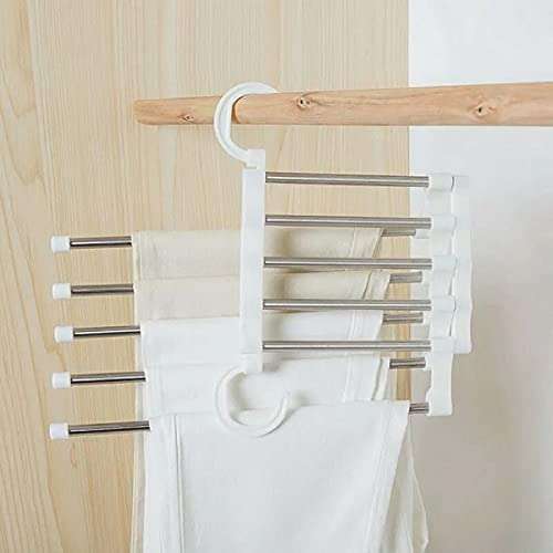 VRUGRA 5 in 1 Hanger, Multi-Layer, Multi Purpose, Clothes Hanging Stainless Steel, Folding, Magic Hangers, Non-Slip, Space Saving, Closet Organizer, for Pants Jeans Trousers Skirts Scarf 4
