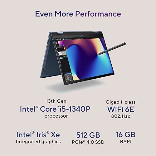 ASUS Zenbook 14 Flip OLED (2023), Intel Core i5-1340P 13th Gen, 14" (35.56 cm) 2.8K 90Hz OLED, Thin & Light Laptop (16GB/512GB SSD/Iris Xe/Win 11/Office 2021/75W Battery/Blue/1.5 kg), UP3404VA-KN542WS 2